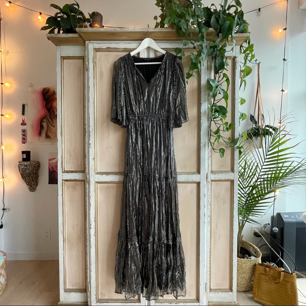 Tara Jarmon Silver Lurex Maxi Dress elegant gown | Christmas |princess core